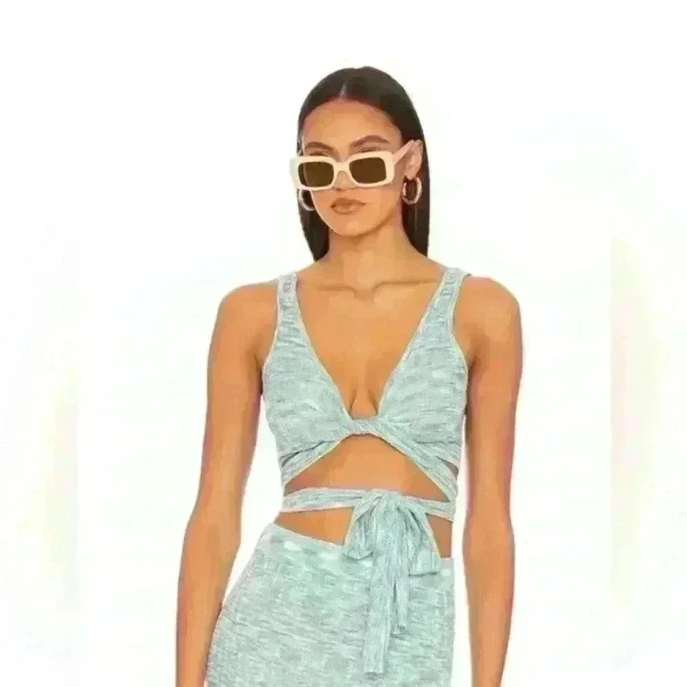 NWT L*SPACE Anthropologie Zephyr Crop Top in Poolside Blue Size XL